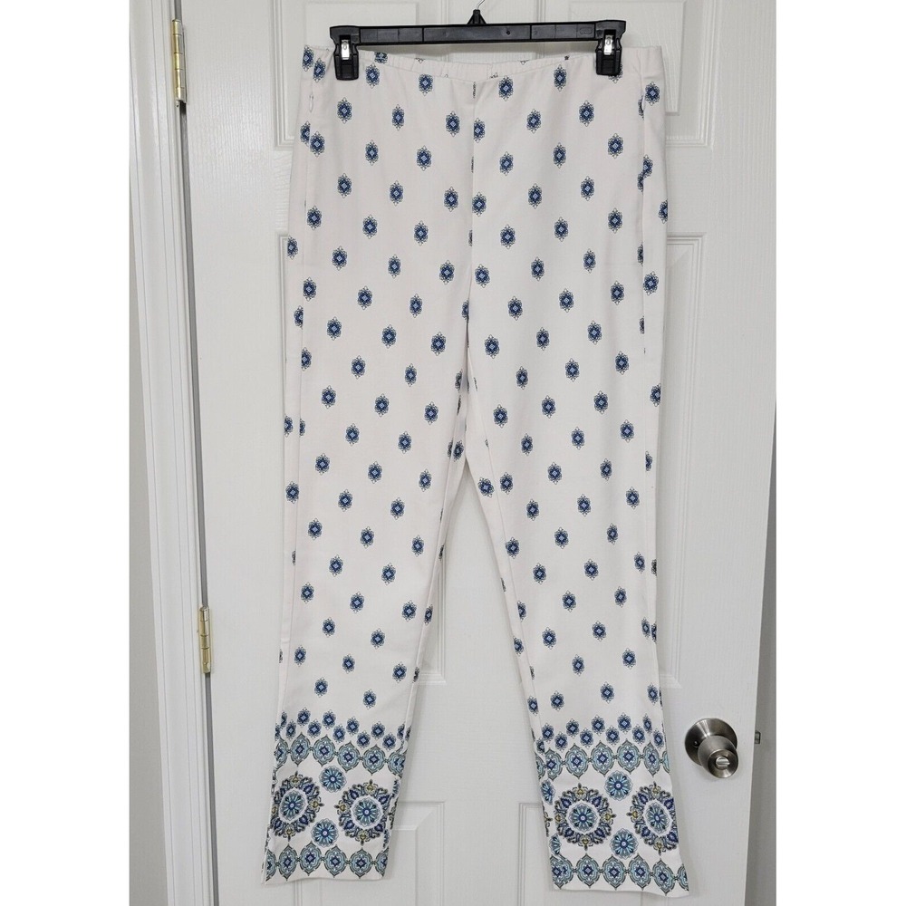 J. Jill Tall Size 12 (34x31)  White Medallion Cotton Blend‎ Smooth Pull-on Pants